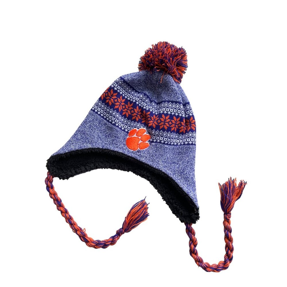 Zephyr Clemson Tigers Pom Beanie Hat Unisex OSFA Ear Flaps Cozy Knit College NEW